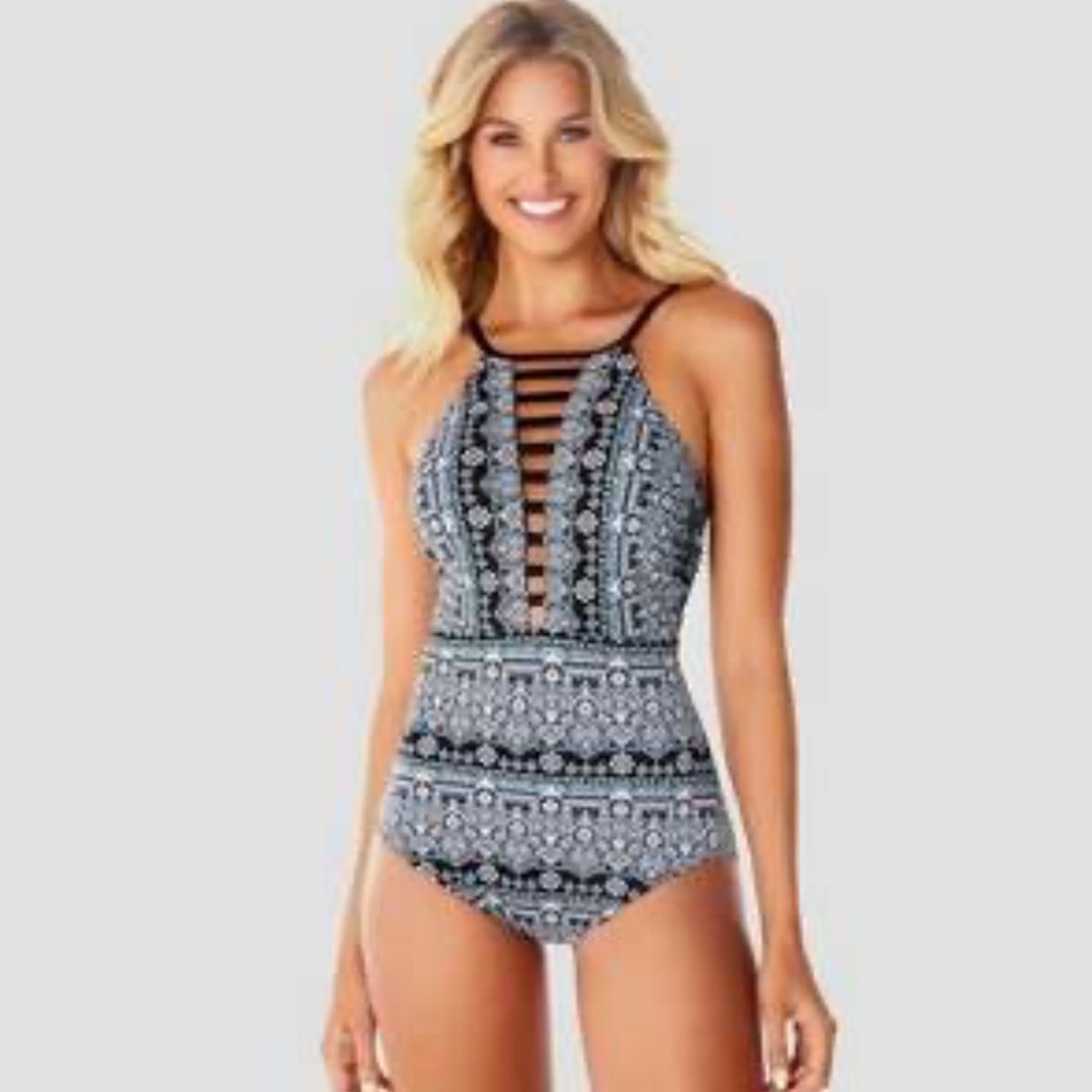 Dreamsuit Floral Strappy High Neck One Piece Swimsuit Size 10